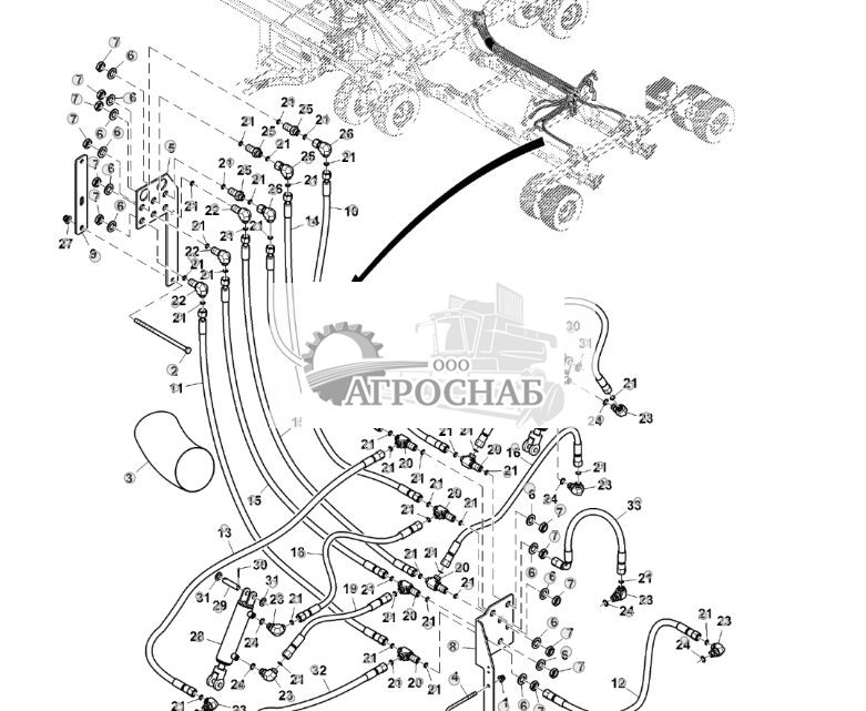 Inner Wing Fold Hydraulics Hoses, 60', LH Illustrated (775101 - ) - ST904008 100.jpg